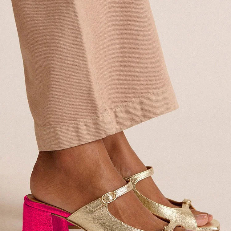Sandales à Talon Épais, Bout Ouvert et Brides Colorées
