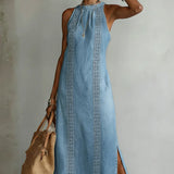 Júlia - Robe en Denim avec Dentelle Rétro