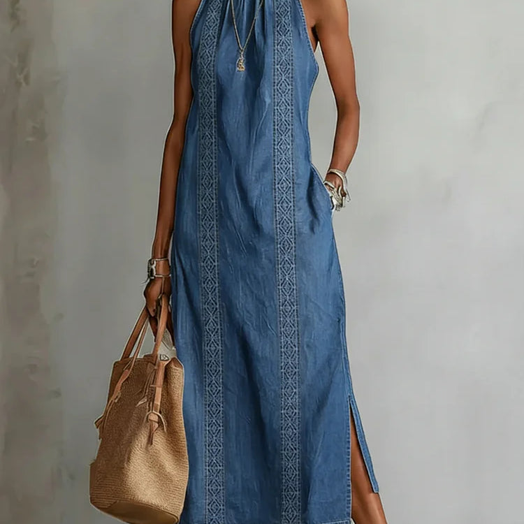 Júlia - Robe en Denim avec Dentelle Rétro