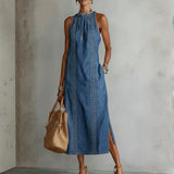 Júlia - Robe en Denim avec Dentelle Rétro