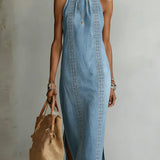 Júlia - Robe en Denim avec Dentelle Rétro