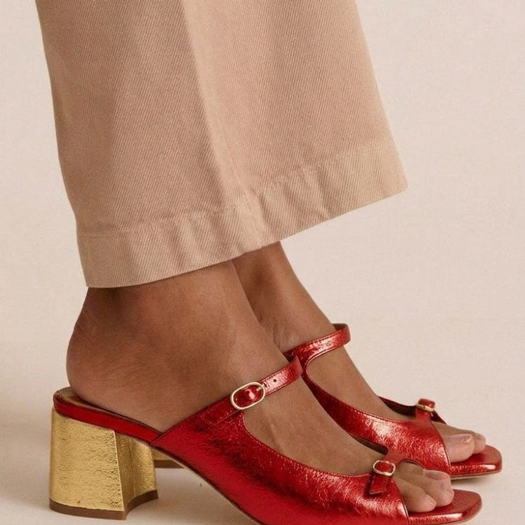 Sandales à Talon Épais, Bout Ouvert et Brides Colorées