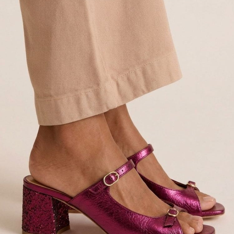 Sandales à Talon Épais, Bout Ouvert et Brides Colorées