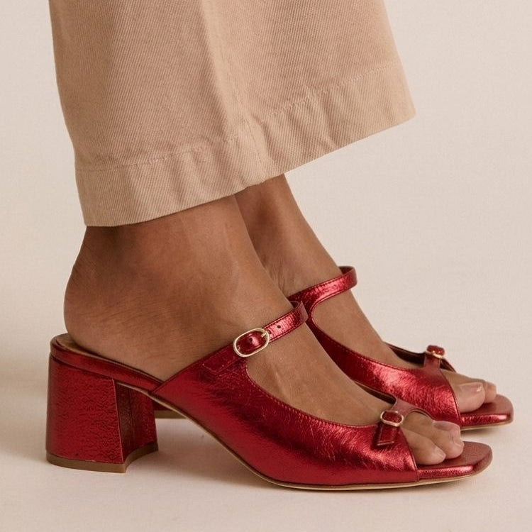 Sandales à Talon Épais, Bout Ouvert et Brides Colorées