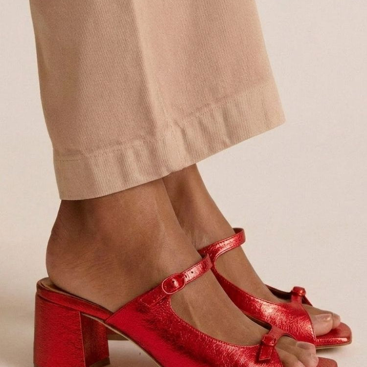 Sandales à Talon Épais, Bout Ouvert et Brides Colorées