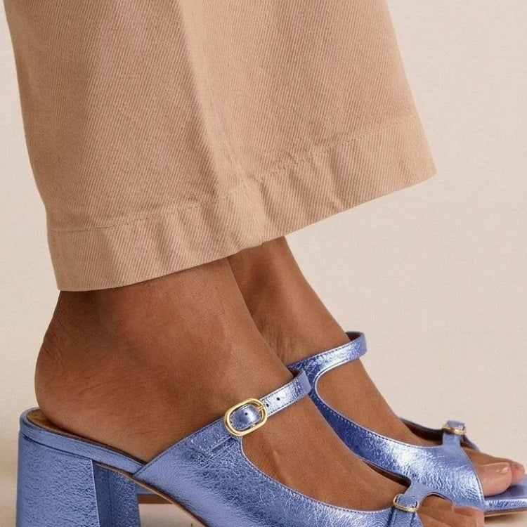 Sandales à Talon Épais, Bout Ouvert et Brides Colorées