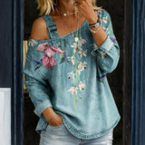Alice - Top en Denim avec Épaules Dégagées