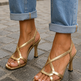 Sandales Dorées Métalliques à Brides Croisées