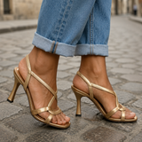 Sandales Dorées Métalliques à Brides Croisées
