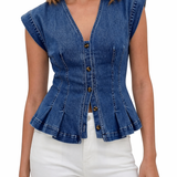 Virginie - Top en Denim avec Décolleté en V