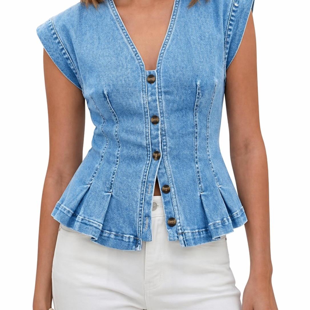 Virginie - Top en Denim avec Décolleté en V