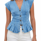 Virginie - Top en Denim avec Décolleté en V