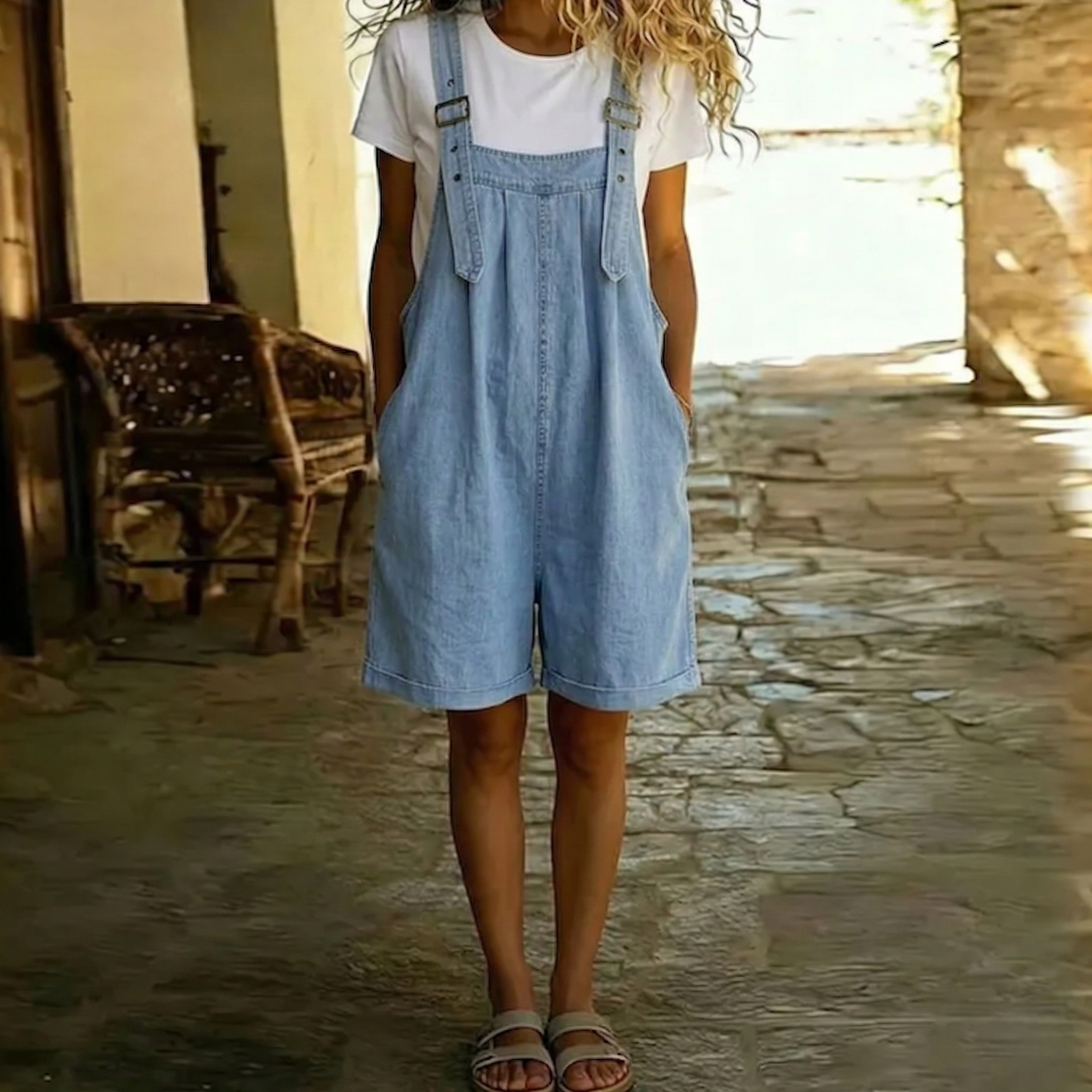 Manon - Combinaison Courte en Denim avec Touche Douce de Coton