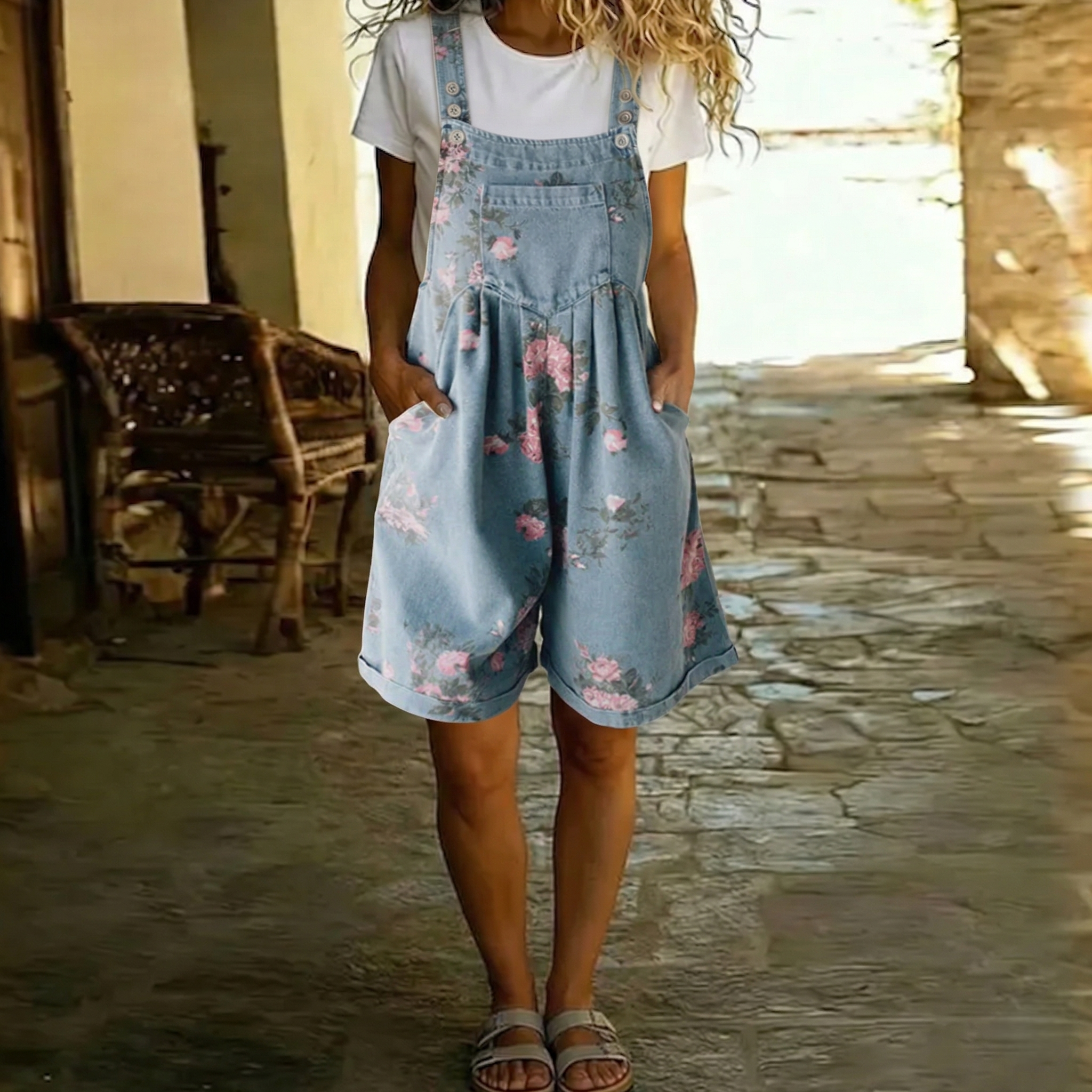 Zoé - Combinaison Florale en Denim