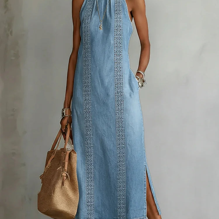 Júlia - Robe en Denim avec Dentelle Rétro