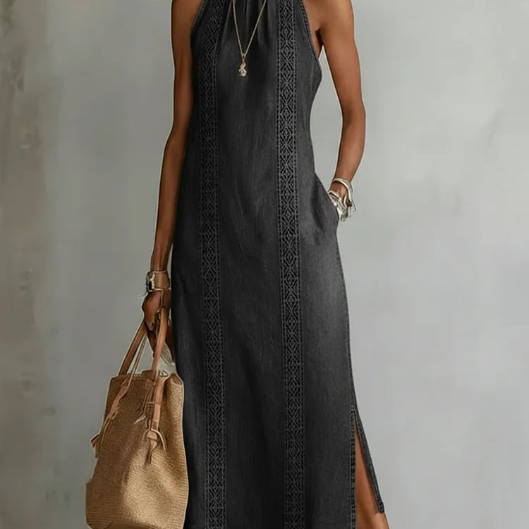 Júlia - Robe en Denim avec Dentelle Rétro