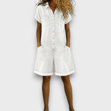 Clara - Combinaison courte vintage en coton avec aspect denim