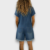 Clara - Combinaison courte vintage en coton avec aspect denim