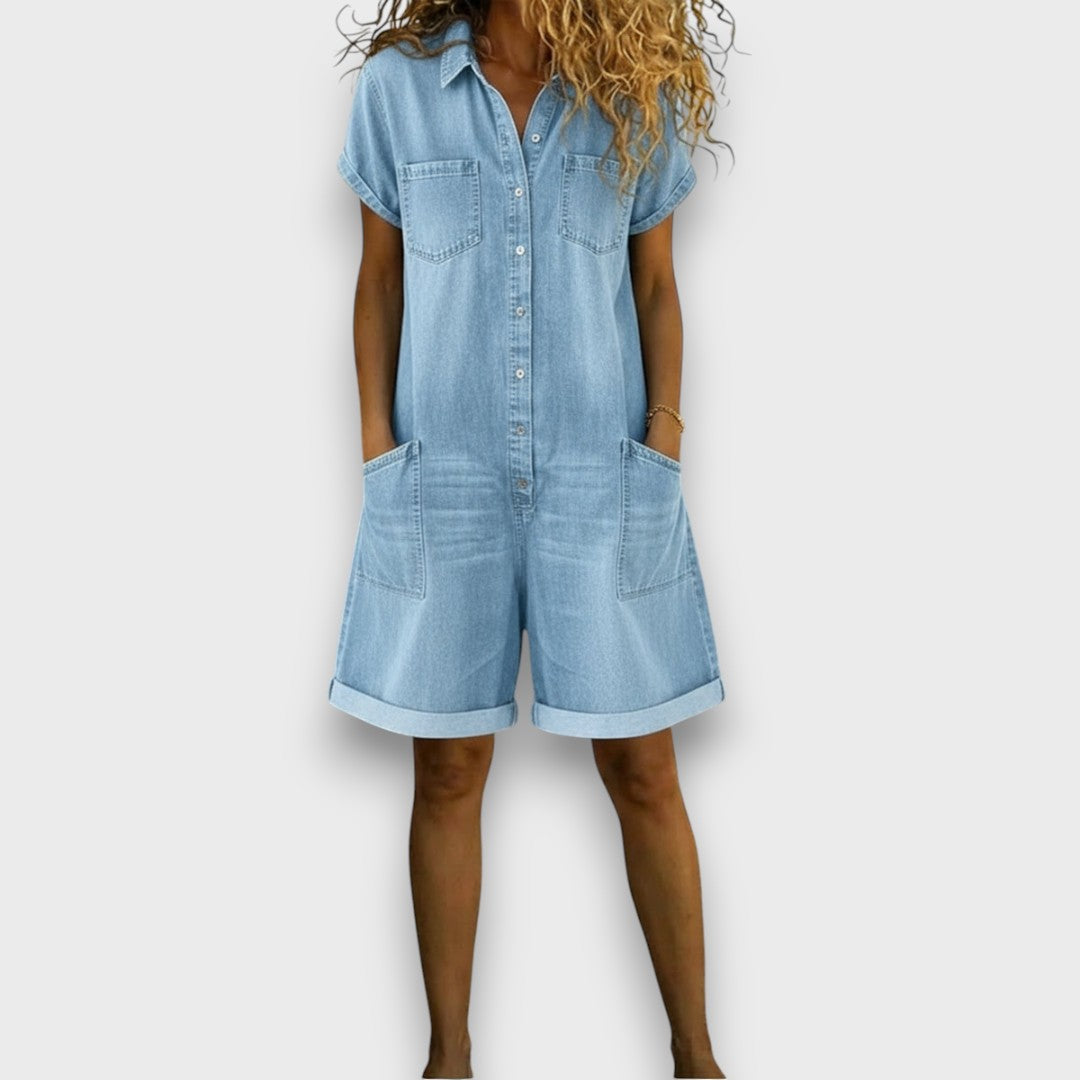 Clara - Combinaison courte vintage en coton avec aspect denim