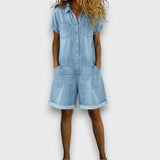 Clara - Combinaison courte vintage en coton avec aspect denim