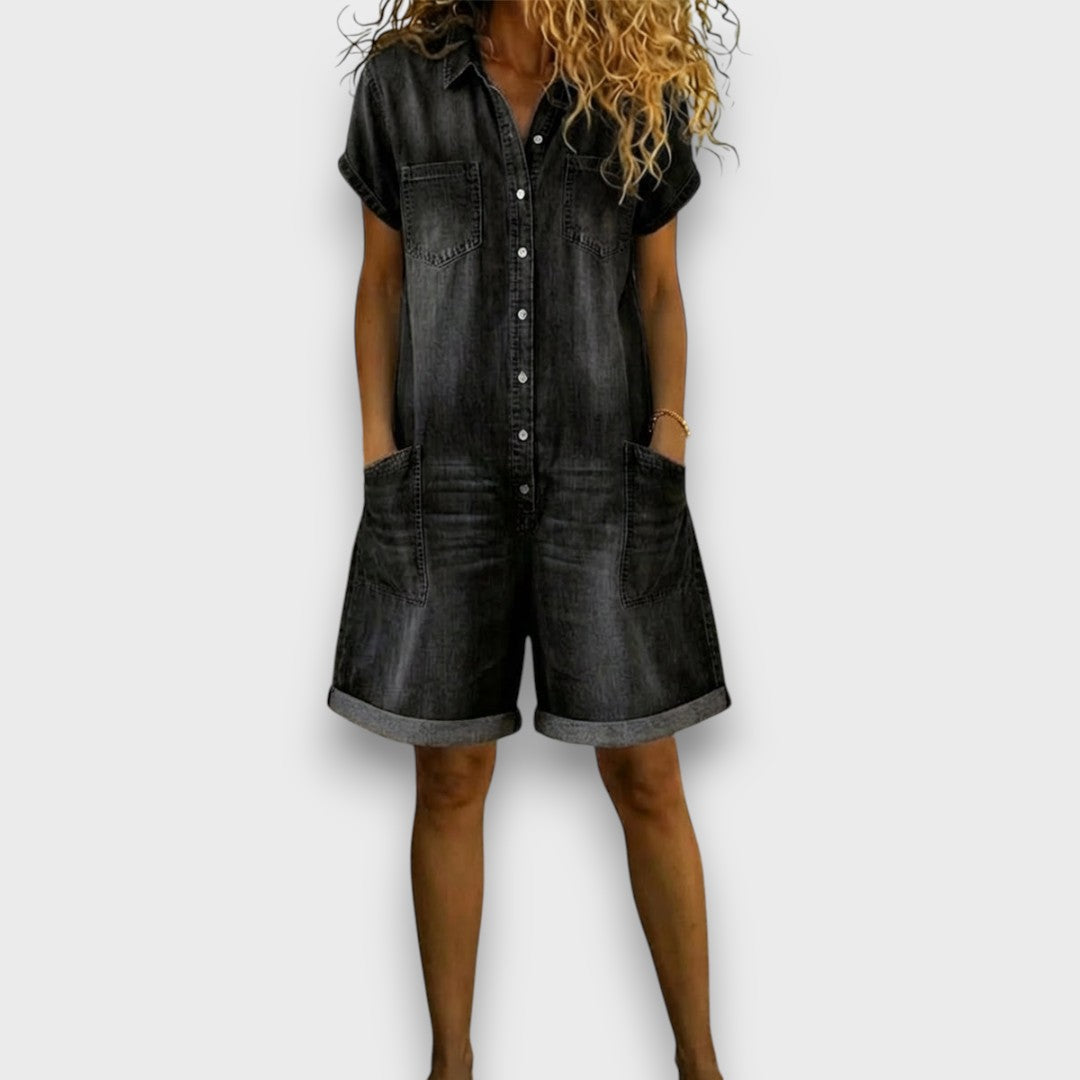Clara - Combinaison courte vintage en coton avec aspect denim